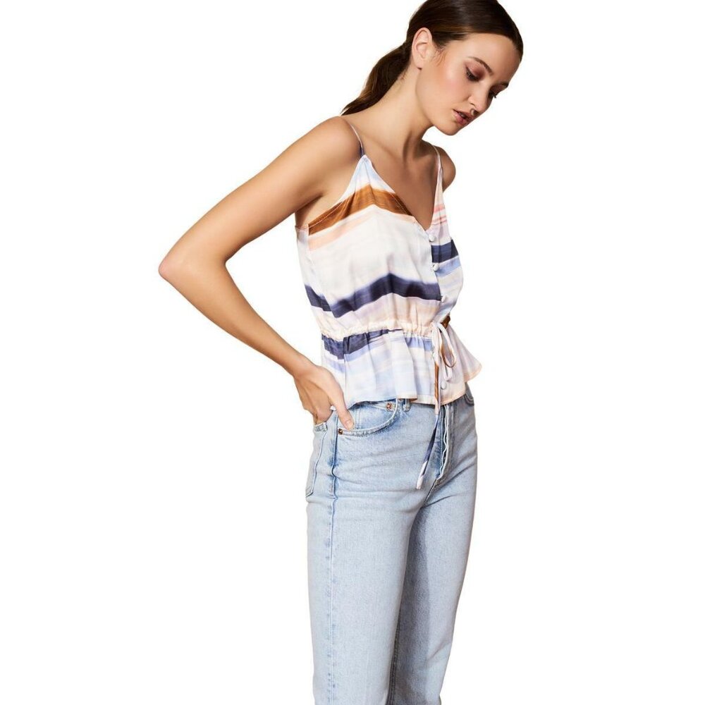 Hutch (Anthropologie) NWT Bright Watercolor Violet Satin Striped Cami, Medium